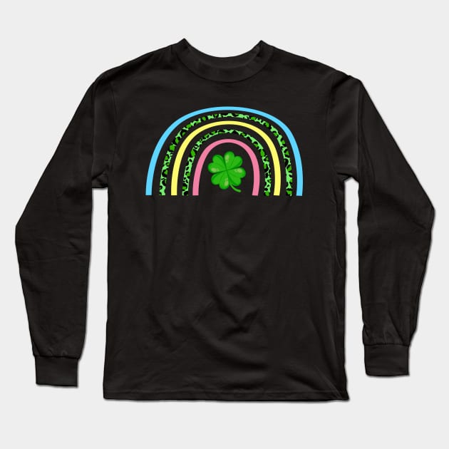 Shamrock Rainbow Patrick's Day Long Sleeve T-Shirt by Quotes NK Tees